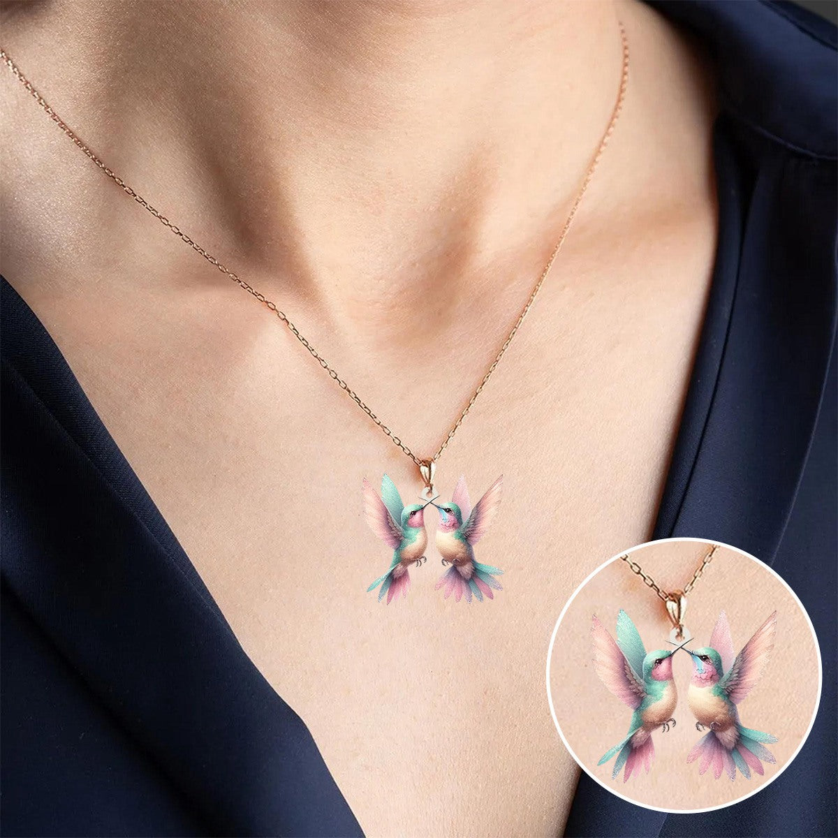 Multi-Color Mini Hummingbird Necklace - Gift For Hummingbird Lover