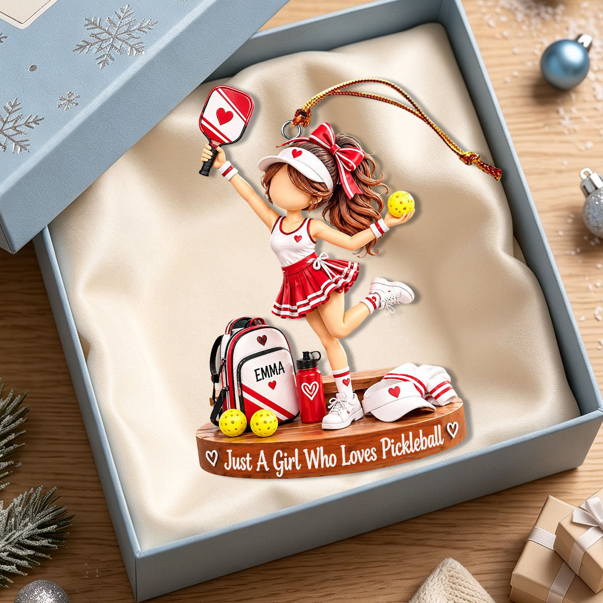 Red Skirt Pickleball Girl Acrylic Hanging Ornament - Customizable Sports Gift