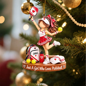 Red Skirt Pickleball Girl Acrylic Hanging Ornament - Customizable Sports Gift