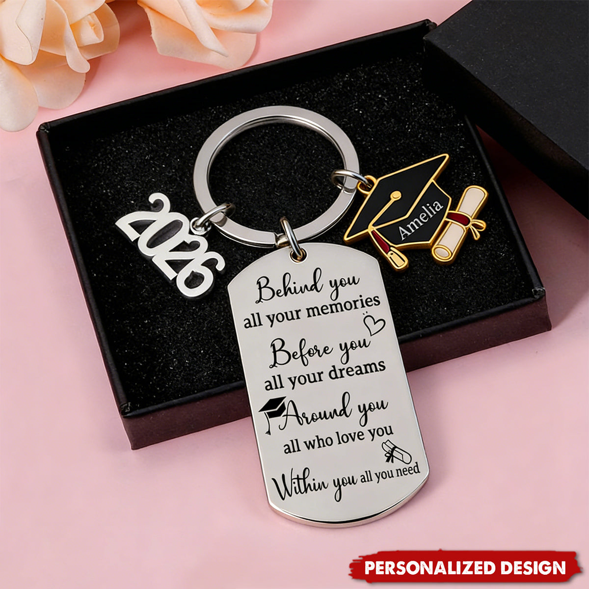 Memories Behind, Dreams Ahead, Love All Around - 2026 Personalized Graduation Keychain