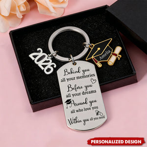 Memories Behind, Dreams Ahead, Love All Around - 2026 Personalized Graduation Keychain