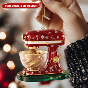 Personalized Red Christmas Stand Mixer Flat Acrylic Ornament - Custom Name & Year