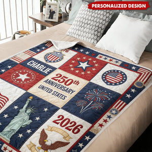 Personalized US 250th Anniversary Blanket -  Custom Name USA Independence Gift