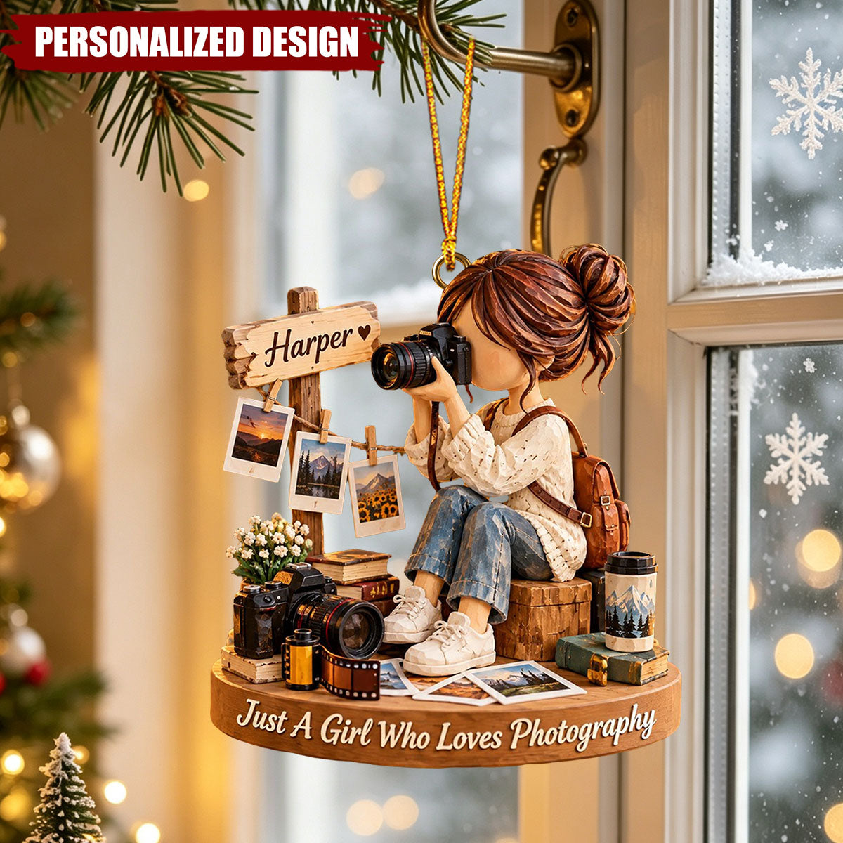 Photography Lover Acrylic Ornament, Camera Girl Custom Holiday Decor