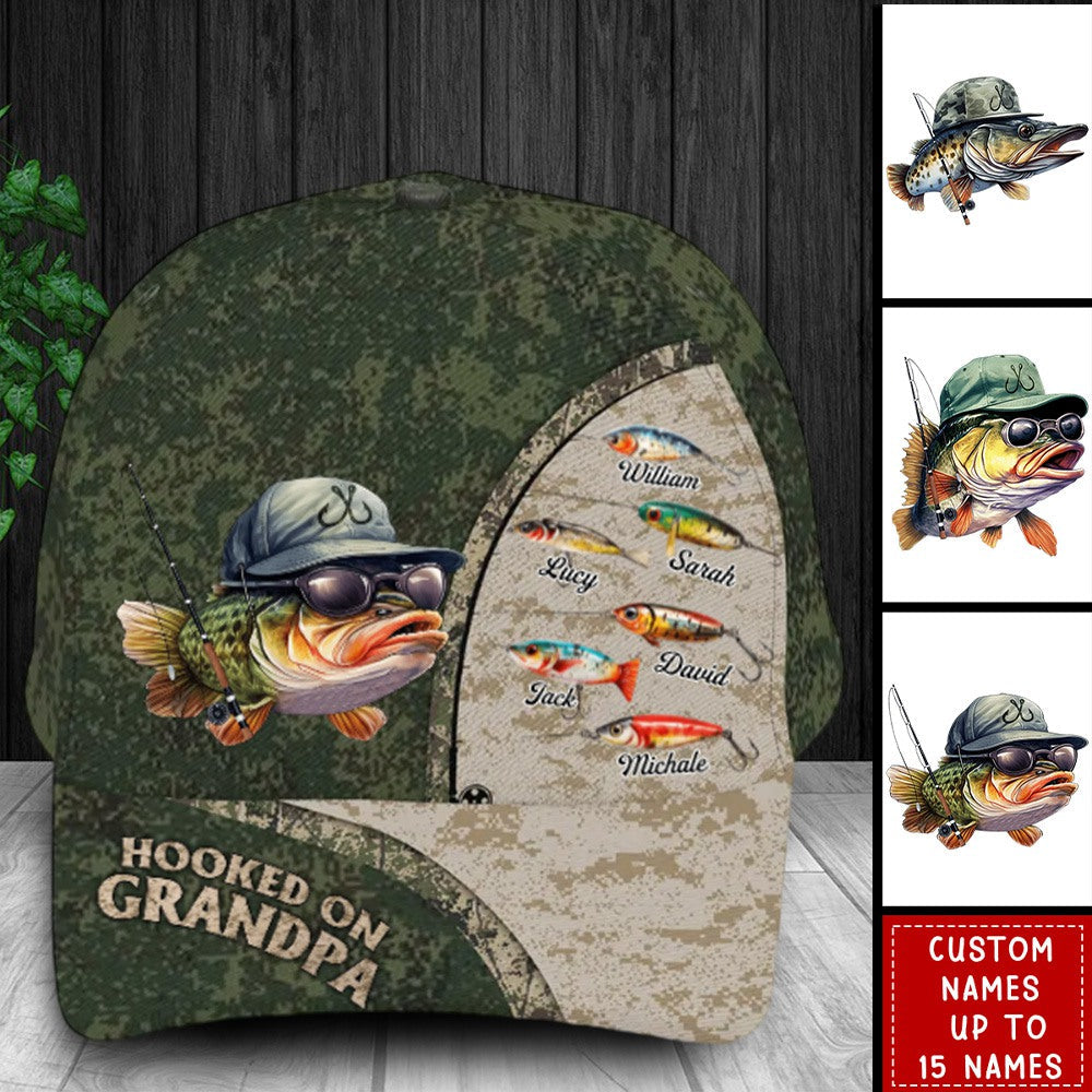 Hooked On Grandpa - Personalized Classic Cap - Gift For Dad/Grandpa