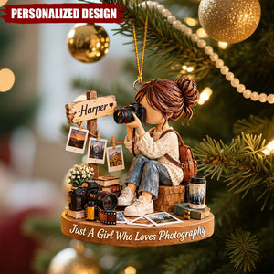 Photography Lover Acrylic Ornament, Camera Girl Custom Holiday Decor
