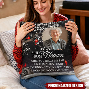 Personalized Photo Memorial Pillow - A Hug From Heaven Red Cardinal Sympathy Gift