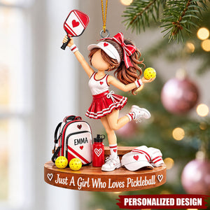 Red Skirt Pickleball Girl Acrylic Hanging Ornament - Customizable Sports Gift