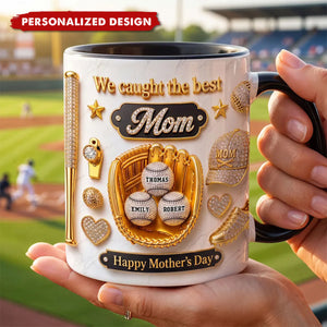 Personalized Baseball We Caught The Best Mom Mug - Custom Kids Names Mother's Day Gift