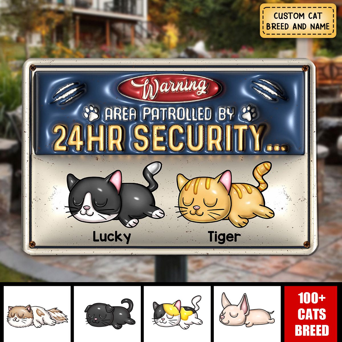 Warning Area Patrolled By Cute Sleeping Cats Personalized 3D Inflated Metal Sign, Gift for Cat Mom, Cat Dad, Cat Lovers