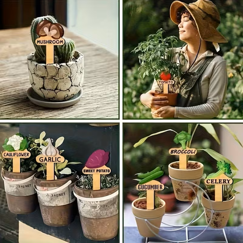 Personalized Vegetable Garden Markers - Wooden Plant Labels for Gardeners