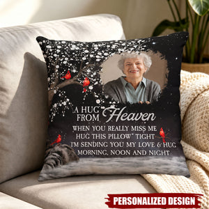 Personalized Photo Memorial Pillow - A Hug From Heaven Red Cardinal Sympathy Gift