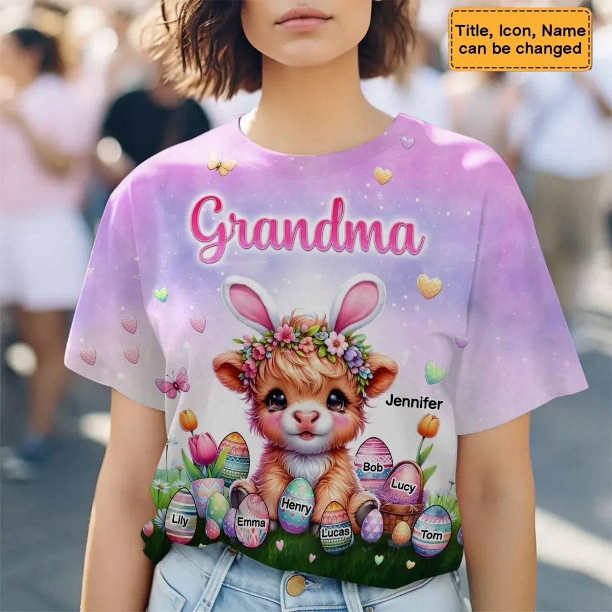Personalized Grandma Easter Eggs Custom Grandkid Names All-over Print T Shirt