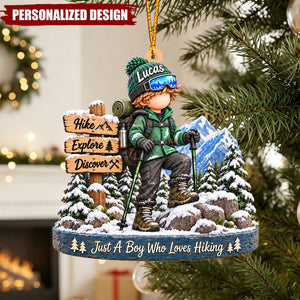 Personalized Outdoor Adventure Boy Christmas Ornament - Hiking Lover Acrylic Keepsake