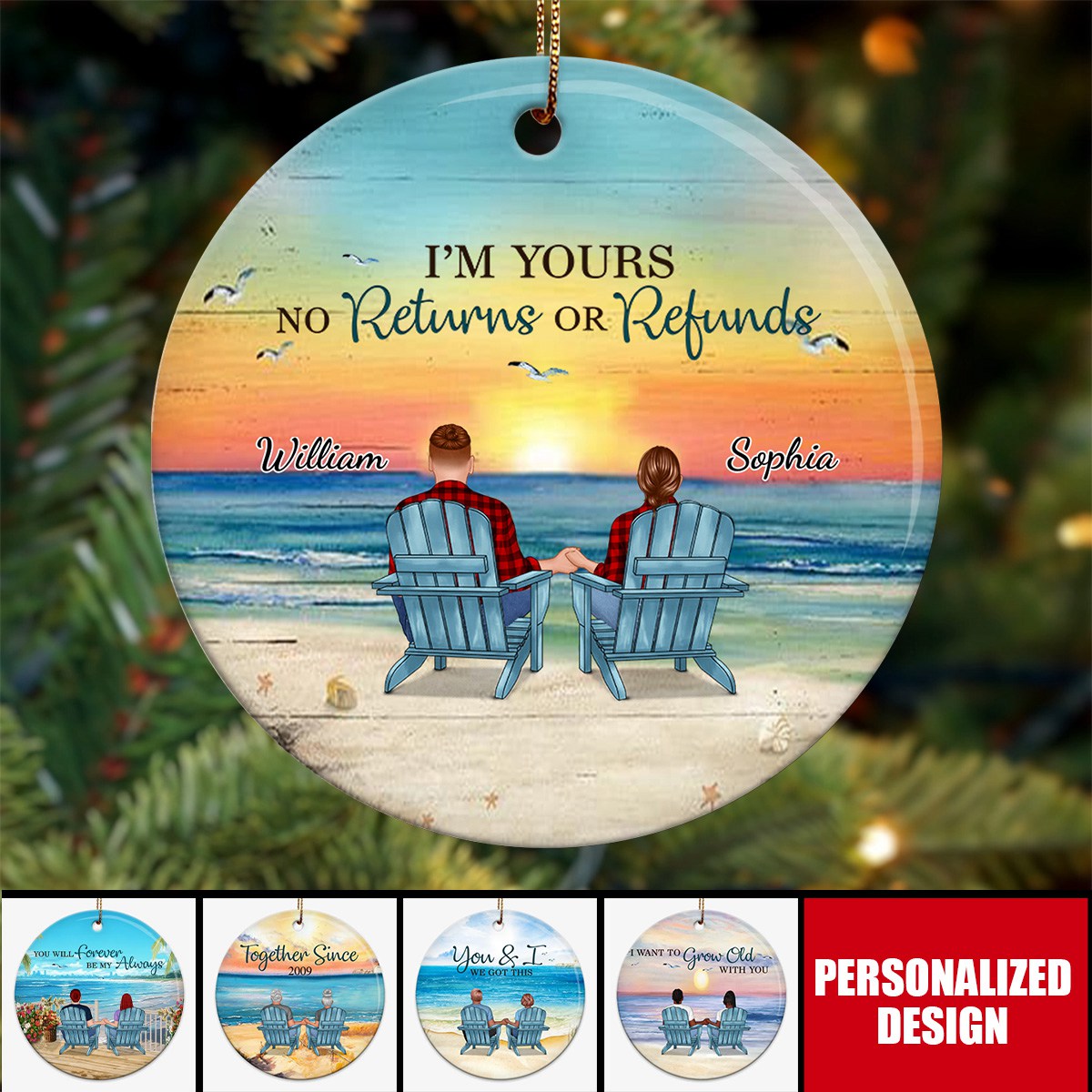 2024 New Release Couple Beach Landscape Retro-Personalized Circle Ornament-Anniversary Gift For Couple, Husband, Wife