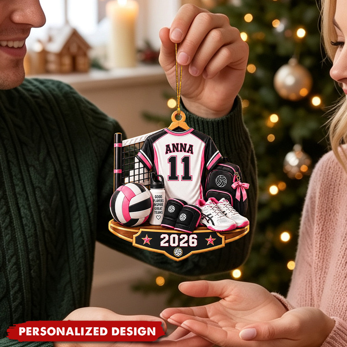 Personalized Volleyball Jersey Acrylic Christmas Ornament - Custom Name & Number Sports Keepsake