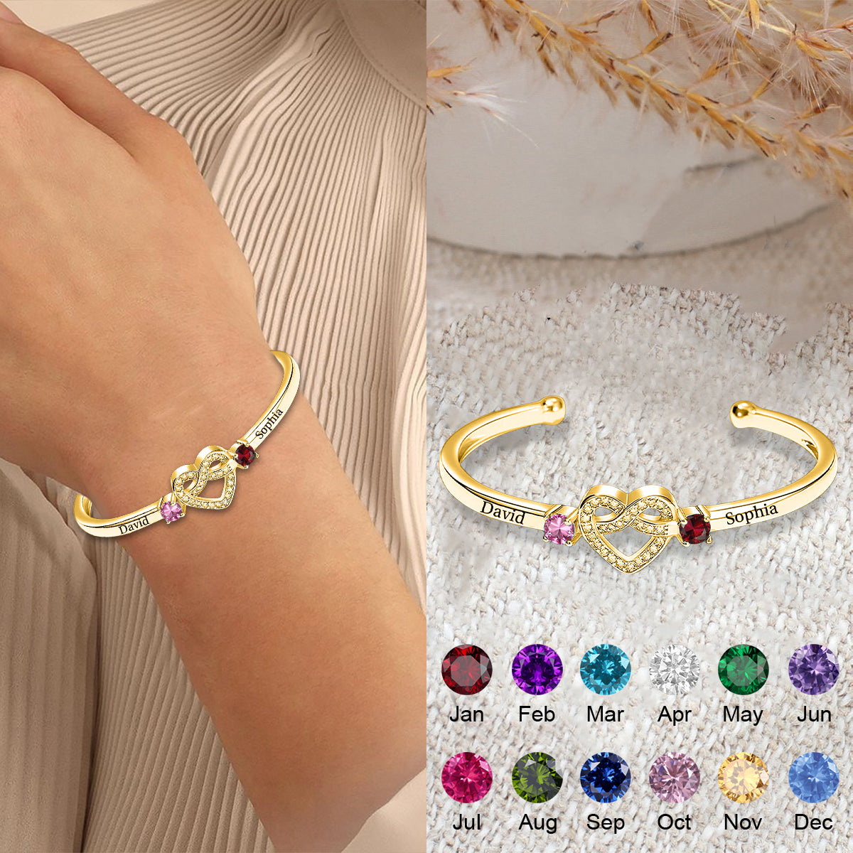 Together Forever -Personalized Couple Birthstone Bracelet