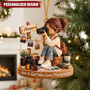 Photography Lover Acrylic Ornament, Camera Girl Custom Holiday Decor