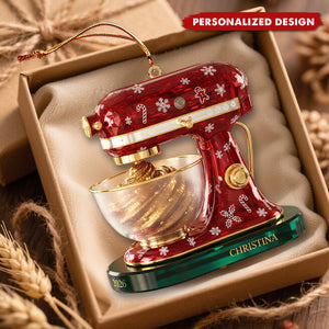 Personalized Red Christmas Stand Mixer Flat Acrylic Ornament - Custom Name & Year