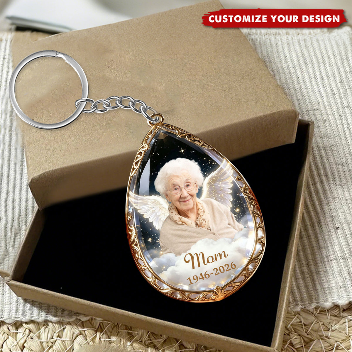 In Loving Memory-Personalized Photo Angel Wings Keychain