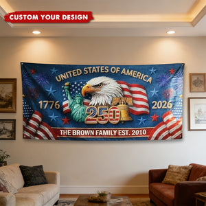 Custom USA 250th Anniversary Family Flag – Patriotic 1776-2026 Banner