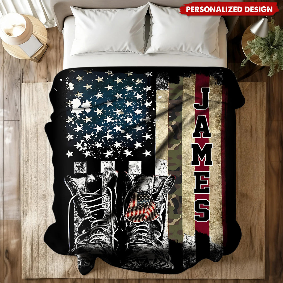Personalized American Flag Combat Boots Blanket – Gift for Patriots