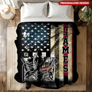 Personalized American Flag Combat Boots Blanket – Gift for Patriots