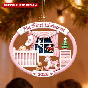 Personalized First Christmas 2026 Baby Nursery Flat Christmas Acrylic Ornament