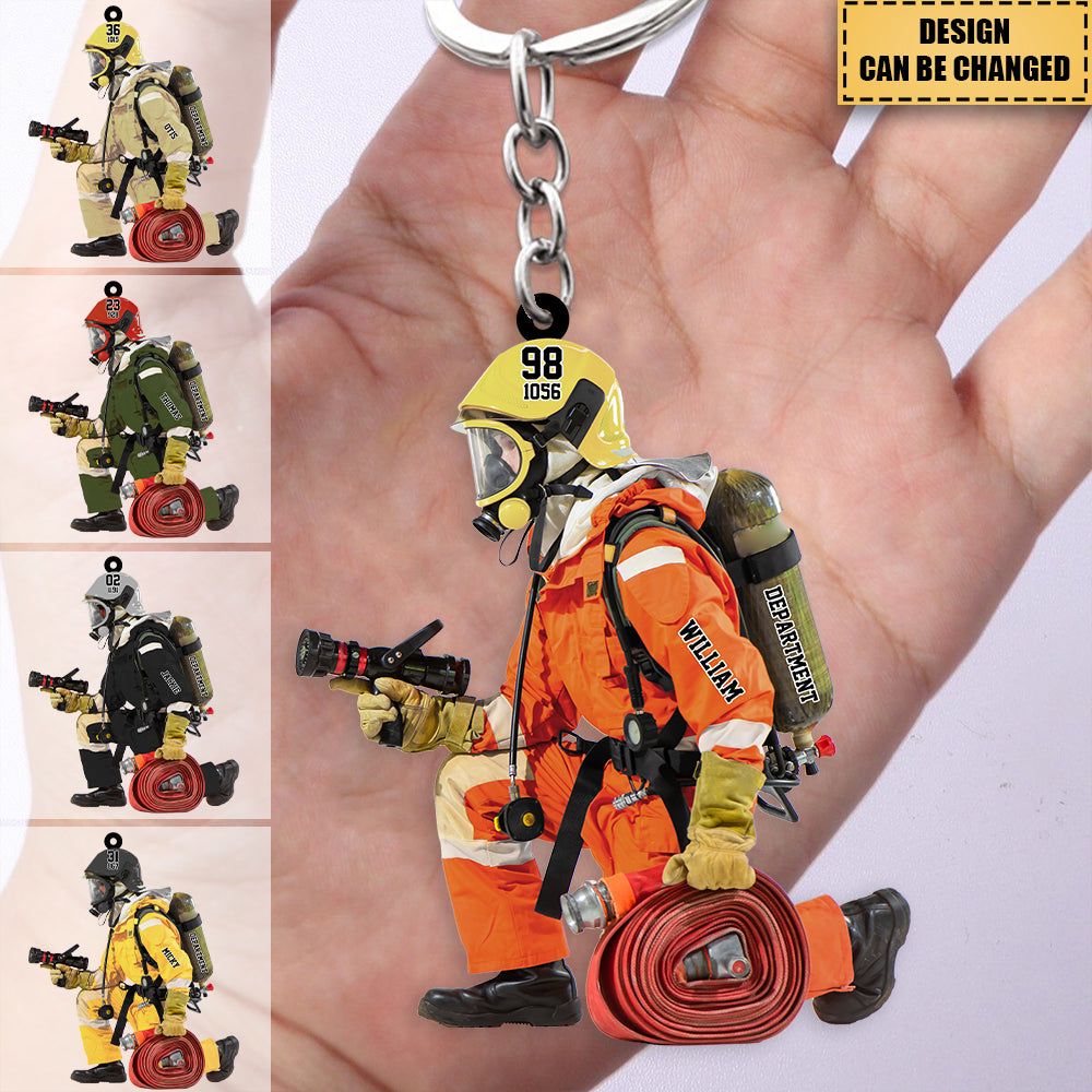 Personalized firemen fully equipped acrylic keychain-gift for the firemen