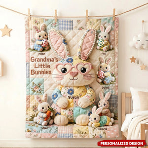 Personalized Grandma's Little Bunnies Blanket - Custom Grandkid Names Easter Bunny Blanket