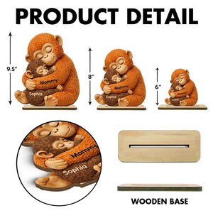 Personalized Monkey Mom & Kids Hug Wooden Plaque - Mother’s Day Gift for Mom