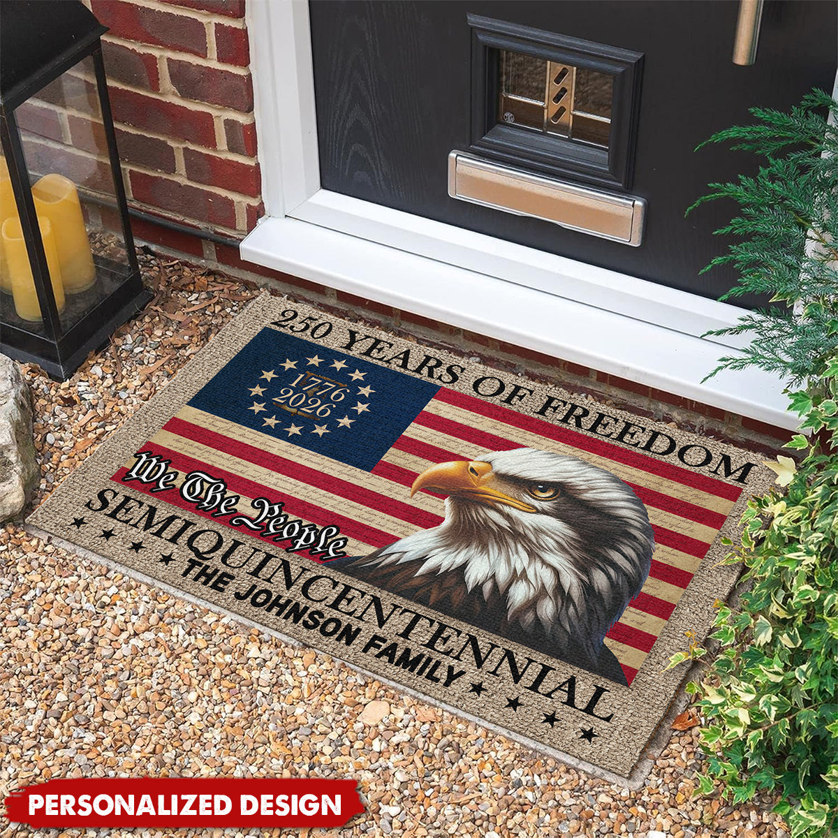 Personalized Patriotic Family Doormat —  American 250th Anniversary Gift