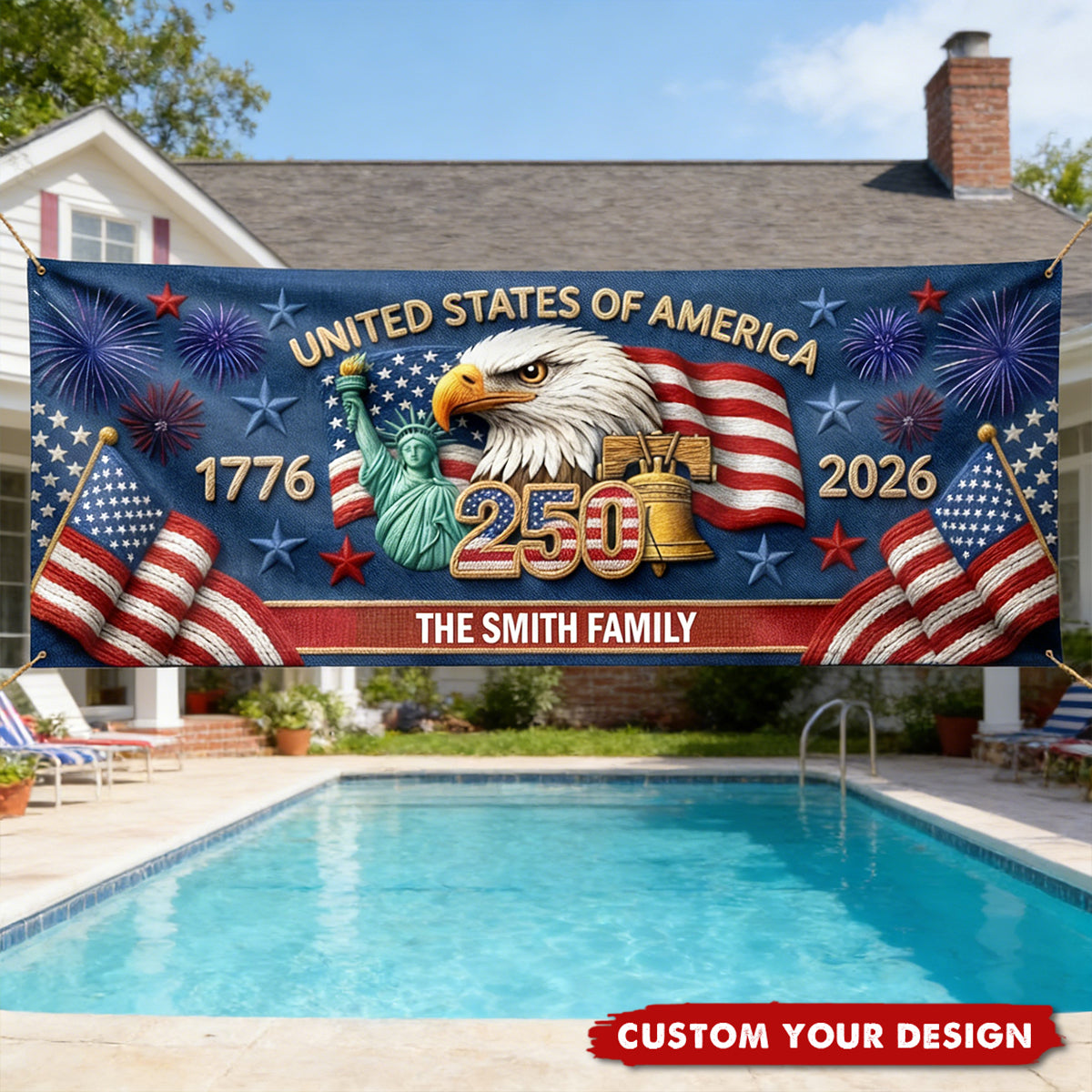 Custom USA 250th Anniversary Family Flag – Patriotic 1776-2026 Banner