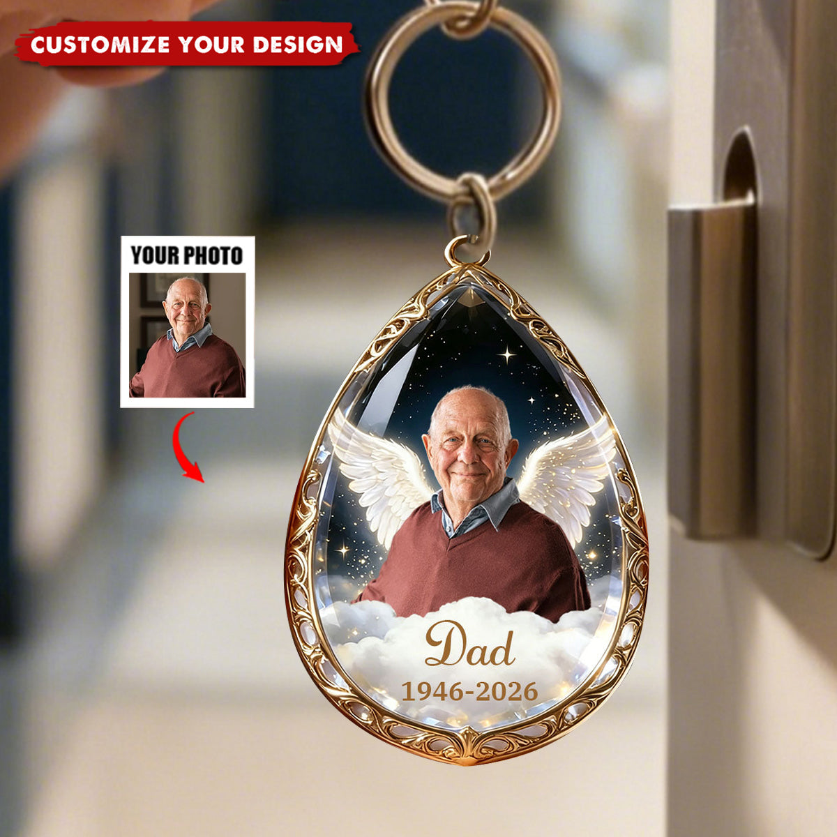 In Loving Memory-Personalized Photo Angel Wings Keychain