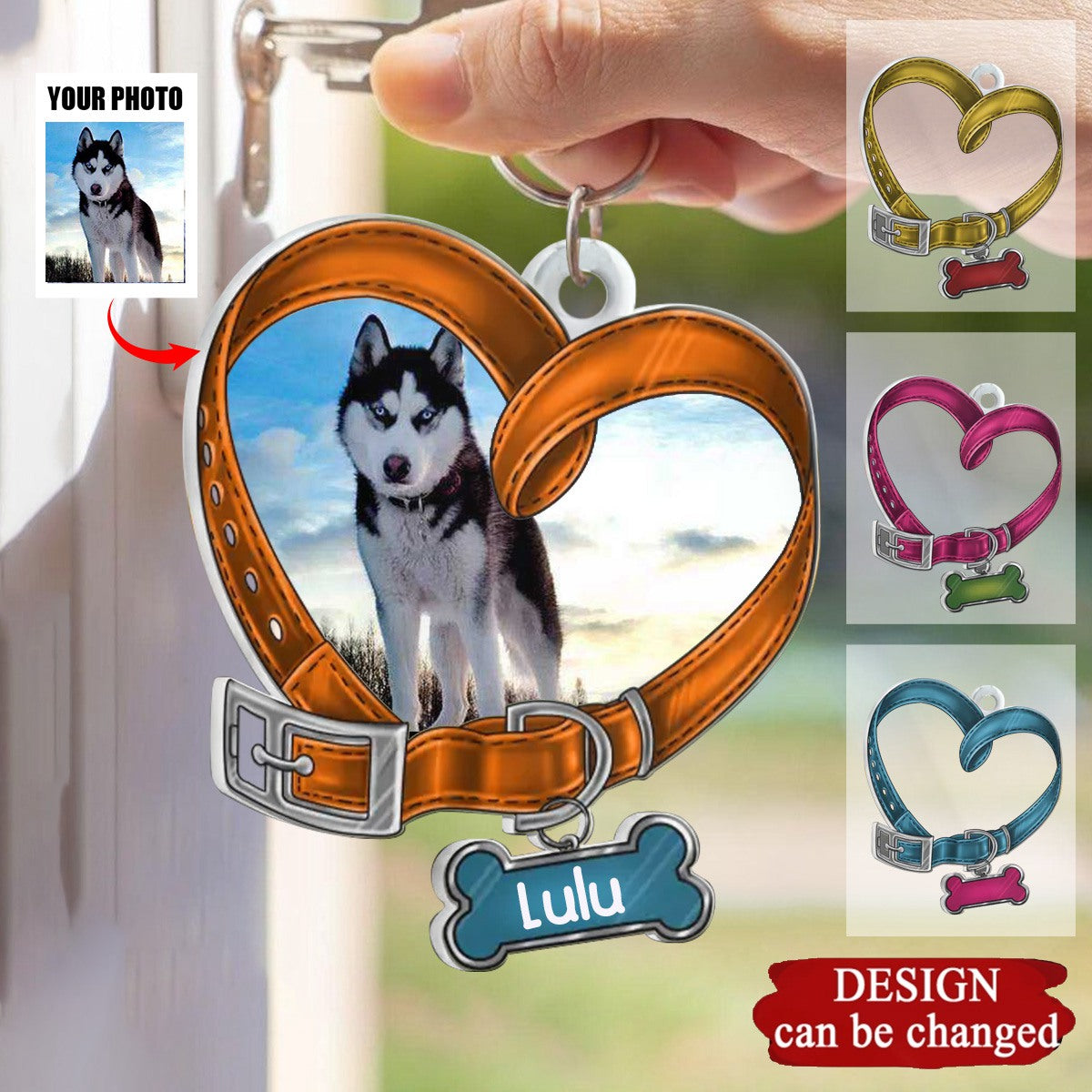 Custom Personalized Memorial Heart Shaped Dog Collar Acrylic Keychain