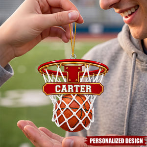 Personalized Basketball Hoop Acrylic Christmas Ornament - Custom Name Basketball Player Gift