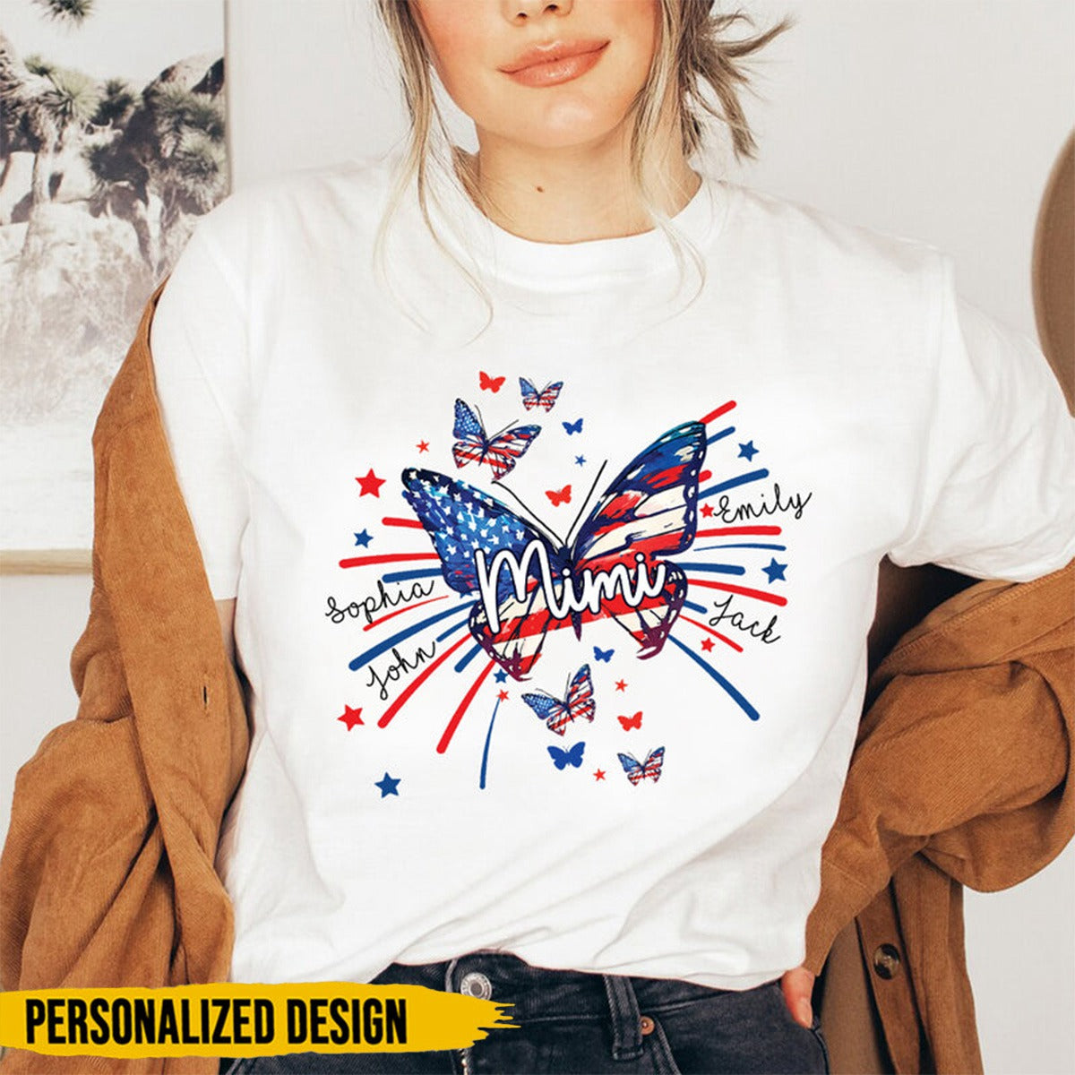 Nana/Mom Butterfly Star And Grandkids Personalized Shirt