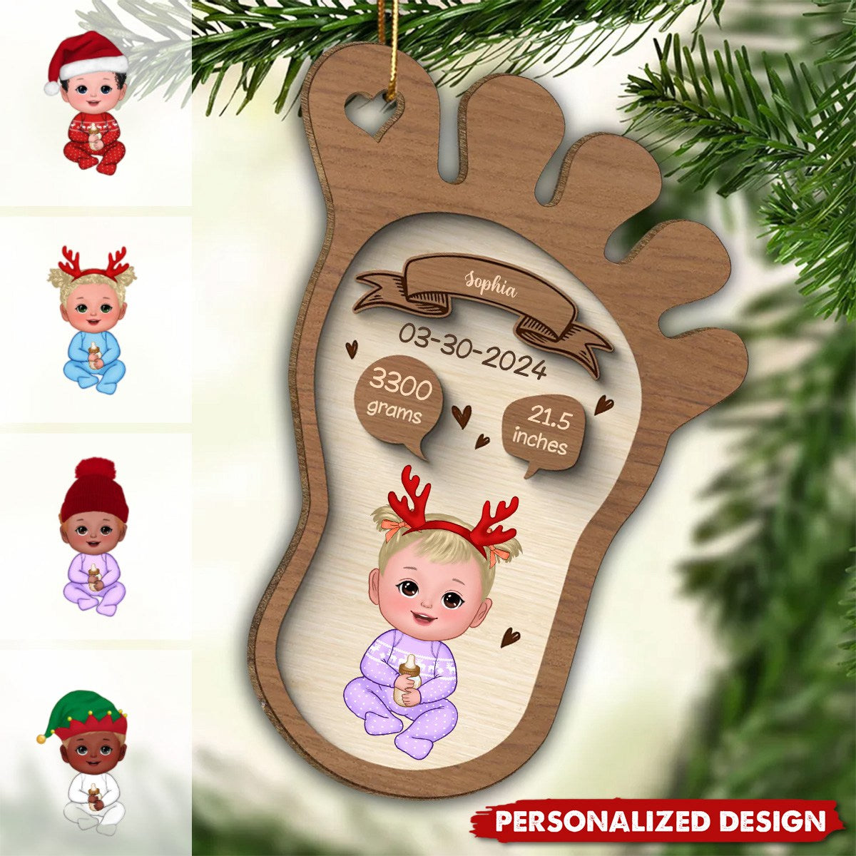 2024 New Release Footprint Baby Birth Christmas-Personalized Wooden Ornament