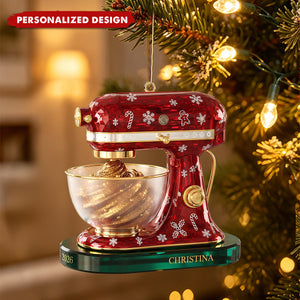 Personalized Red Christmas Stand Mixer Flat Acrylic Ornament - Custom Name & Year