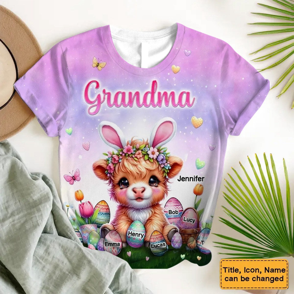Personalized Grandma Easter Eggs Custom Grandkid Names All-over Print T Shirt