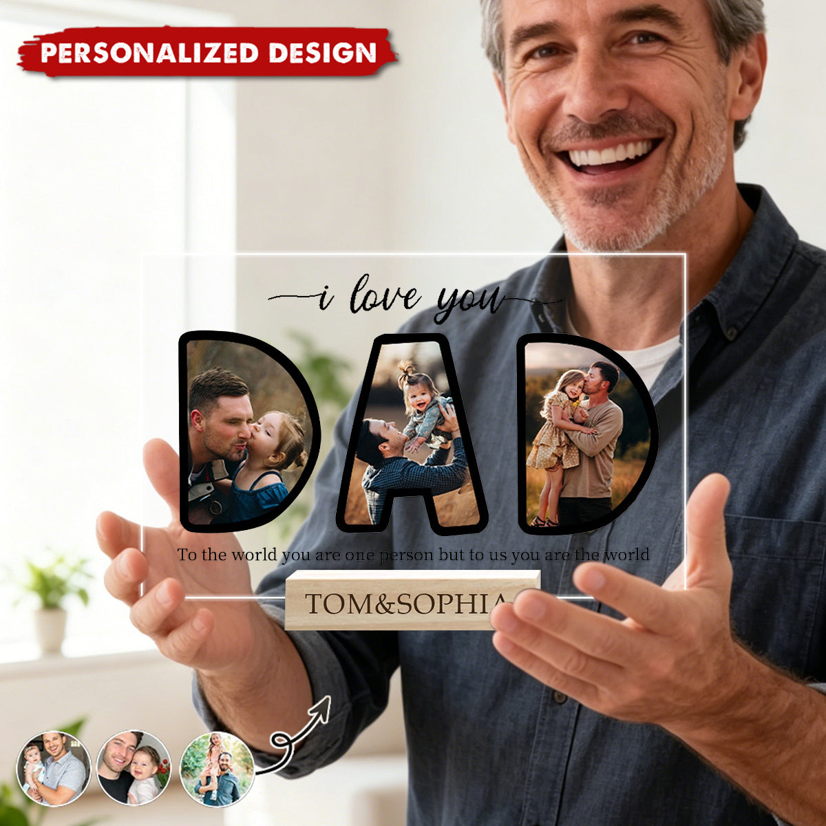 Personalized DAD Photo Collage Acrylic Plaque -Heartfelt Family Memory Gift for Dad