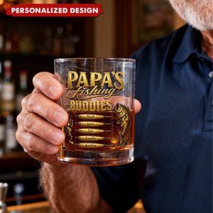 Personalized “ Fishing Buddies” Whiskey Glass - Custom Names Fishing Keepsake