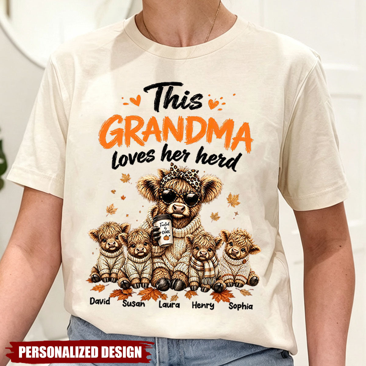 Personalized This Grandma Loves Her Herd - Highland Cow T-Shirt