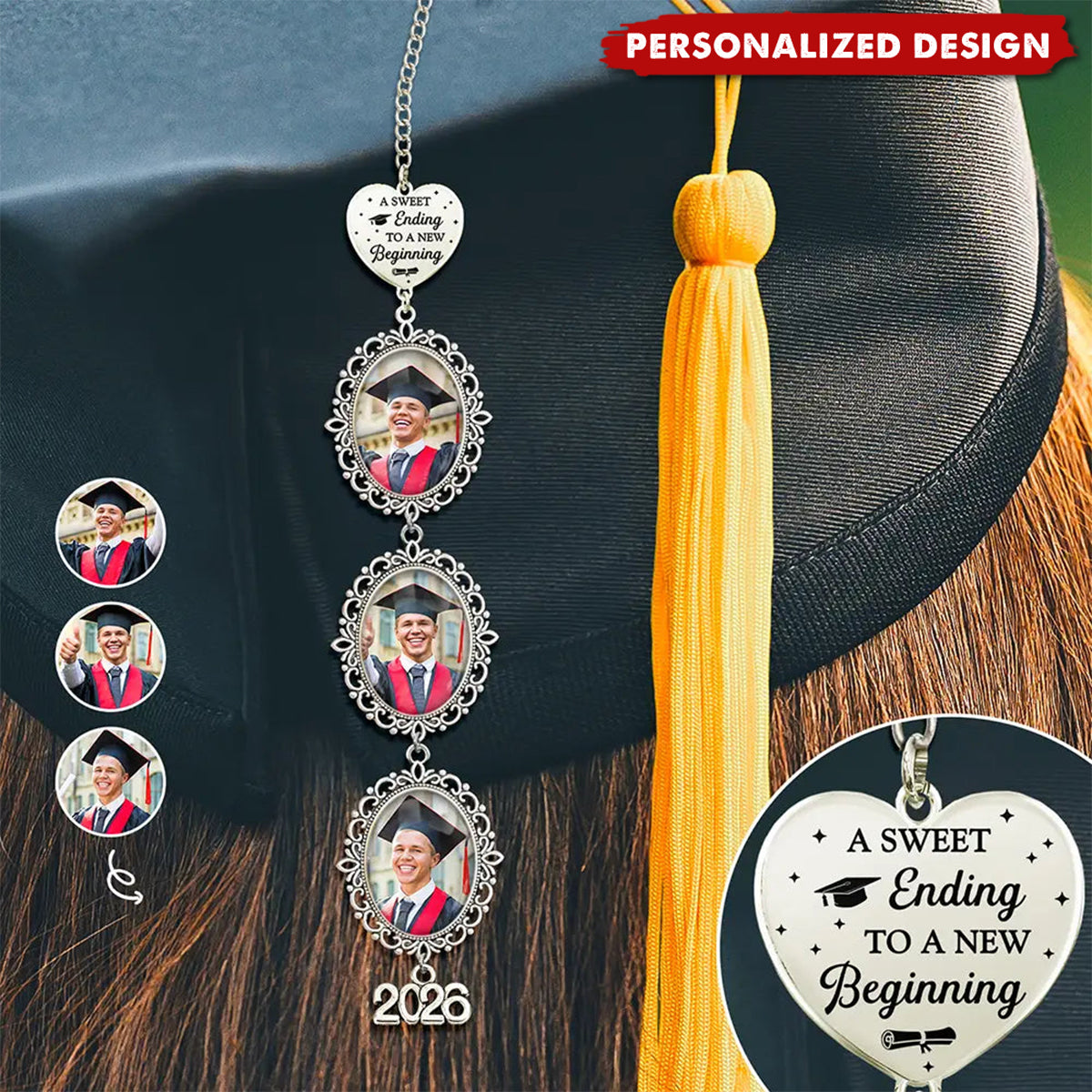 Personalized Photo Graduation Cap Tassel Charm - 2026 Graduation Gift for Her