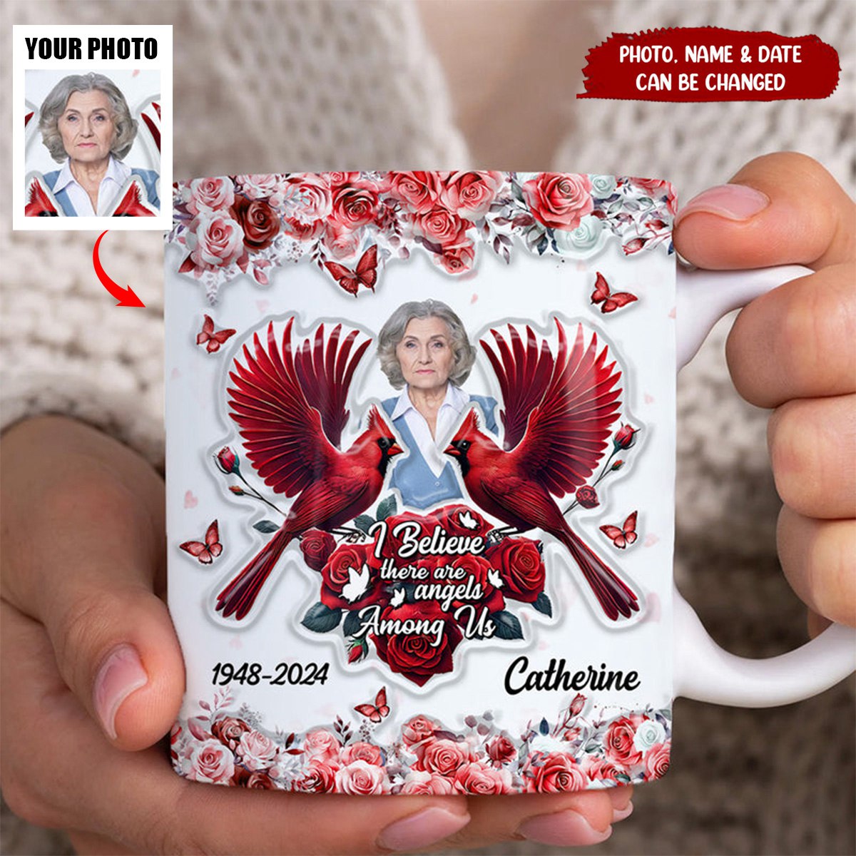 Always On My Mind Forever In My Heart 3D Inflated Effect Cardinal Bird Personalized Edge-to-Edge Mug