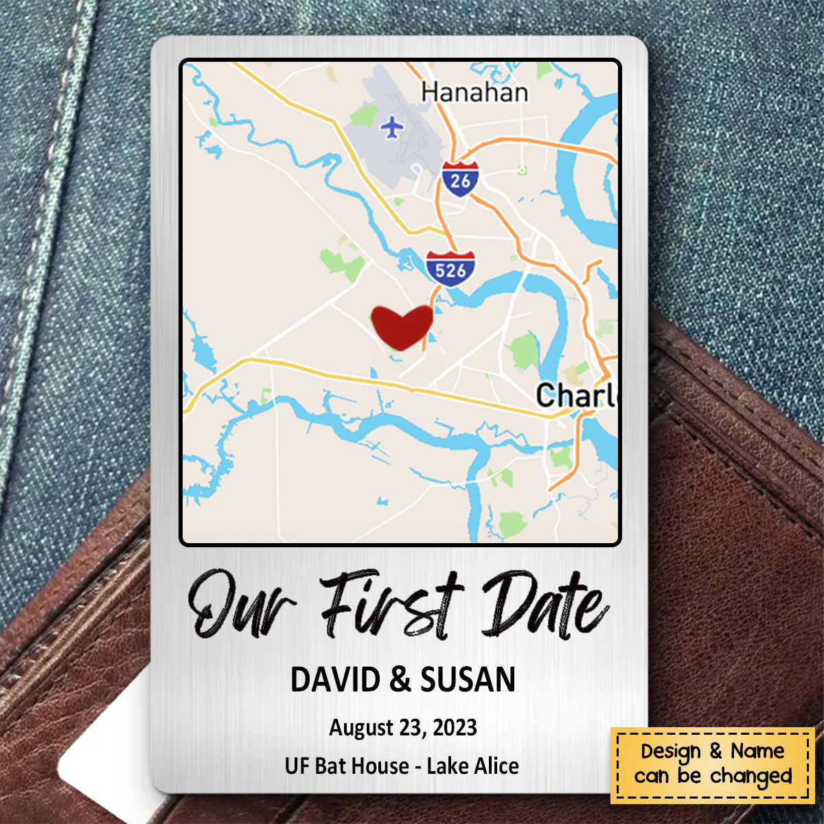 Our First Date - Personalized Map Aluminum Wallet Card - Gift For Couple