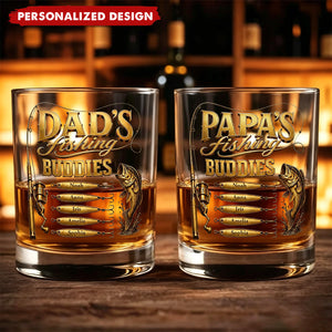 Personalized “ Fishing Buddies” Whiskey Glass - Custom Names Fishing Keepsake