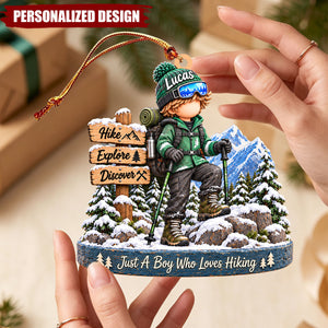 Personalized Outdoor Adventure Boy Christmas Ornament - Hiking Lover Acrylic Keepsake