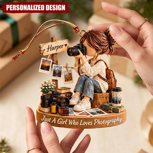 Photography Lover Acrylic Ornament, Camera Girl Custom Holiday Decor