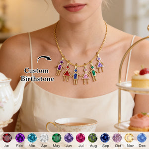 Personalized Birthstone Kids Pendant Necklace, Gift For Mom Grandma